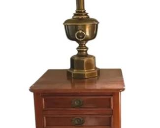 Wood Side Table With Storage Brass Lamp