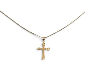 14k Gold Cross Necklace with Dainty Box Chain 3.45g