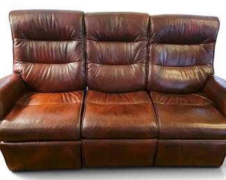 Brown Leather Sofa with Reclining Footrest Headrest