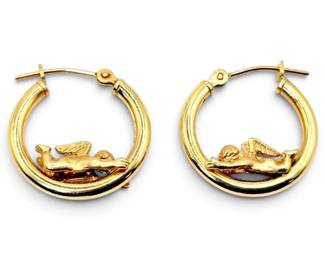 14k Gold Cherub Hoop Earrings 1.82g