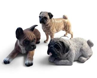 Two Ceramic Pug Dog Figurines One Lying Pug Dog Candle