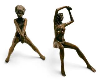 Bronze Shelf Sitter Figurines of Nude Women Signed