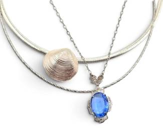 Sterling Silver Seashell Pendant on Omega Chain More Necklaces 35g Total