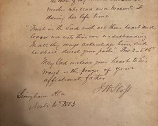 Own a piece of Alabama industrial history! A leather bound family Bible passed down for generations through the Sloss family. Inscribed by James Withers Sloss, Colonel in the Confederate Army and founder of the Sloss Furnaces in  Birmingham 