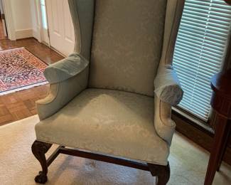 Biggs Museum Queen Anne wing chair with ball & claw feet.