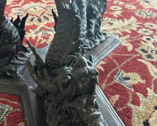 table base sculpted bronze dragons glass top