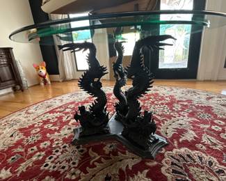 Dragon table base and glass top