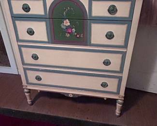 Antique Hand Painted Bedroom Set with Vanity