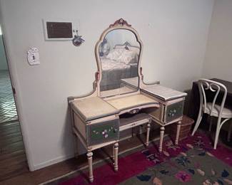 Antique Hand Painted Bedroom Set with Vanity