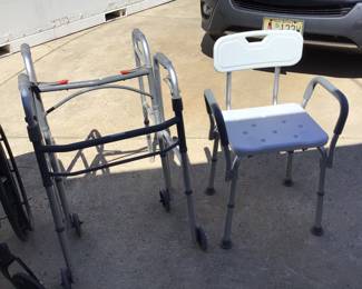 2 walkers, shower chair