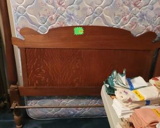 Antique Wooden Full Head Board and Box Springs and metal Frame and all kinds of Linens