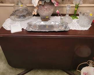LOTS of Antique   Pictured Cherry wood side dropped Pedestal Table 