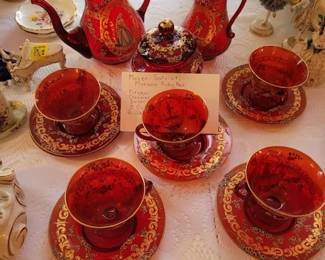 Rare Glass Antique Hand-painted Tea Set