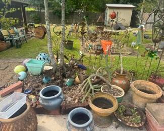 The WHOLE backyard is full of  Yard Art , Signs, Metal tables, Terra Cotta Pots, Elegant Ceramic Pots - ALL SIZES