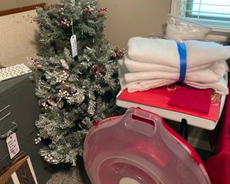 Flocked Christmas Tree, Batting, Wreath Storage Case