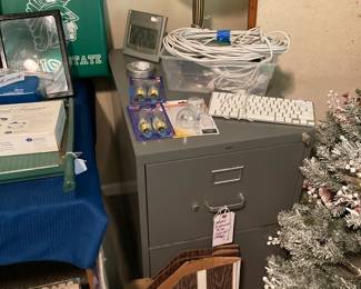 2 Drawer File Cabinet, Lamp, LED Clock, Supplies and more