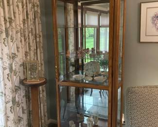 Tall Oak Lighted Display Case with Glass Shelves