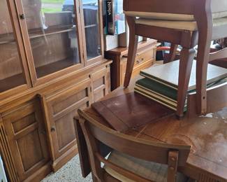 China Cabinet with Glass Doors and Lower Storage and matching Side Server; Drop Leaf Dining Table with 4 Chairs