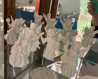 Set of German White Porcelain Angels Playing Instruments