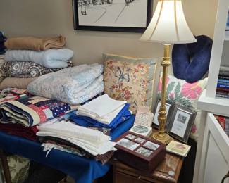 Decorative Pillows, Candlestick Lamp, Frames, Quilts, Side Tables and more
