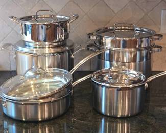 Lot #75 - Cuisinart Stainless Steel Cookware Kitchen Pan Set - Saucepan, Saute Pan, Skillet & Stockpot, + Denmark Brand