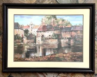 Lot #18 - Roger Duvall Signed Framed Landscape Lithograph of European Village by River "La Seyne-sur-Mer"
