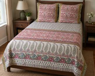 Lot #57 - Floral Paisley Full/Queen Quilted Bedding Set - Quilt + 2 Pillow Shams