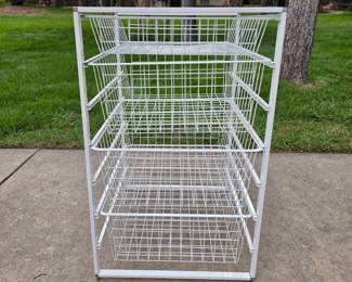 Lot #113 - Elfa Medium White Metal Wire Storage Rack Drawer Solution with Multiple Pull-Out Baskets