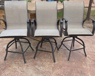 Lot #102 - Set of Three Outdoor Patio Bar Stools with Metal Frame and Mesh Seating