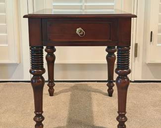 Lot #9 - Ethan Allen British Classics Cherry Wood Side Table with Drawer and Turned Legs