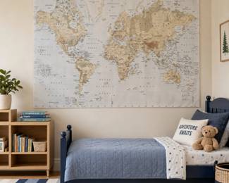 worldmapkidsroomLot #67 - Large Canvas World Map Wall Art, Vintage Style Geographic Print