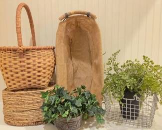Lot #81 - Selection of Woven and Wire Baskets Plus Artificial Plants - Home Decor