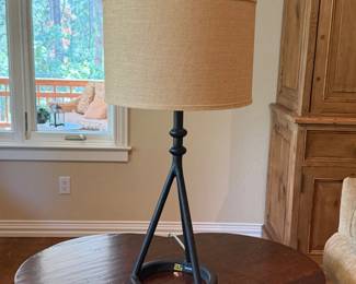 Lot #35 - Pottery Barn Orson Metal Base Table Lamp with Beige Fabric Drum Shade