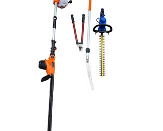 Lot #119 - Multi-Tool Garden Equipment Set - Electric Pole Hedge Trimmer, Extendable Pole Saw, Cordless Hedge Trimmer + Pruners