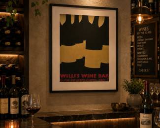 staged willis wine bar squareLot #87 - Vintage Willi's Wine Bar Paris Advertising Poster Art Print Framed