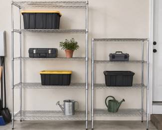 Lot #124 - Metal Wire Shelving Units Adjustable Storage Racks Industrial Style