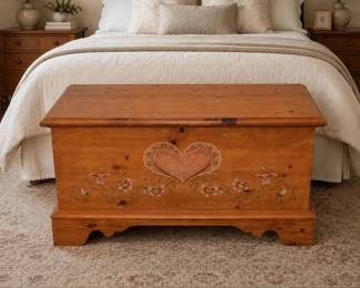 Lot #53 - Lane Painted Wood Cedar Chest with Heart and Floral Decoration