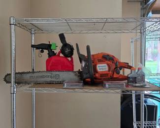 Lot #122 - Husqvarna 450 Rancher Gas Chainsaw w/ X-CUT Replacement Chains, Oil, Gas Can & Browning Hearing Protectors