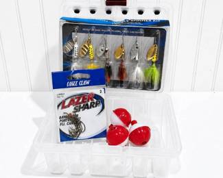 Lot #108 - Outdoor Angler Lunker Light Tackle Spinner Kit with Eagle Claw Lazer Sharp Fishing Hooks and Red White Floats
