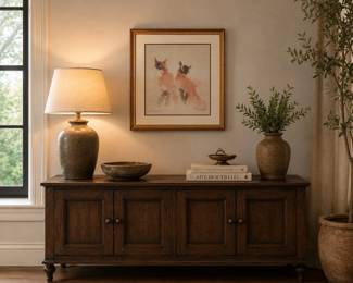 staged cat artLot #98 - Kaiki Moti Signed Lithograph Plate "Siamese Cats" Double Matted & Framed w/ Document of Authenticity