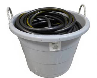 Lot #114 - Large Grey Plastic Utility Bucket With Two Black Hoses