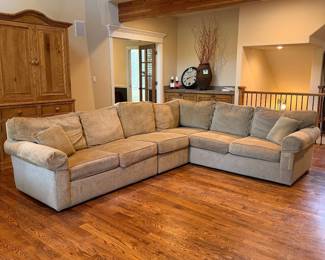 Lot #34 - Large Sectional Sofa Beige Fabric Upholstered Contemporary Style