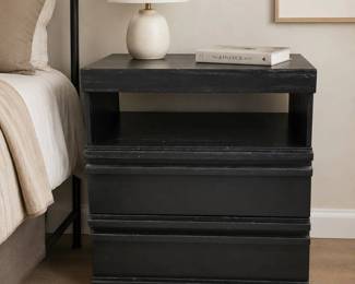 Lot #60 - Ikea Mathopen Solid Pine Black-Brown Nightstand