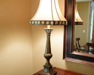 Lot #3 - Traditional Bronze Finish Table Lamp with Decorative Floral Motifs and Fabric Shade