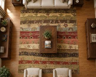 Lot #39 - Striped Floral Pattern Area Rug Multicolor Decorative Floor Carpet