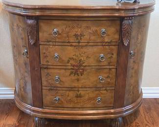 Lot #45 - Hand-Painted Floral Demilune Accent Chest with Four Drawers