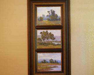Lot #6 - Brigitte Curt Framed Triptych Landscape Lithographs on Board with Wood Frame "Rivages Series I"