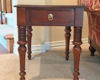 Lot #8 - Ethan Allen British Classics Cherry Wood Side Table with Drawer and Turned Legs