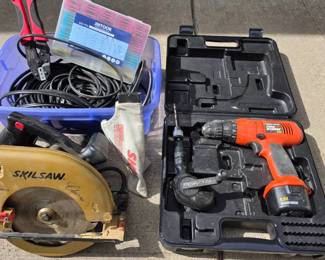 Lot #129 - Black & Decker Firestorm Cordless Drill with Skilsaw Circular Saw, Fiskars Manual Hand Drill, Wire Strippers & More