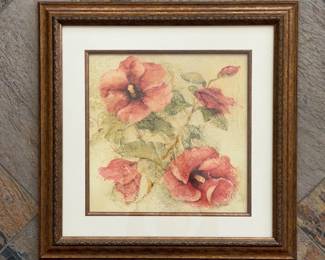 Lot #17 - "Soft Hibiscus II" Floral Wall Art Lithograph by Cheri Blum - Matted & Framed